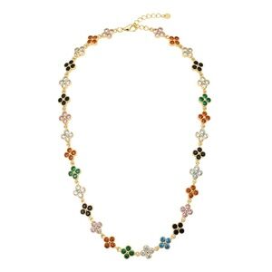 Multicolor Clover Tennis Necklace with AAA Cubic Zirconias 18k Gold Filled NWOT